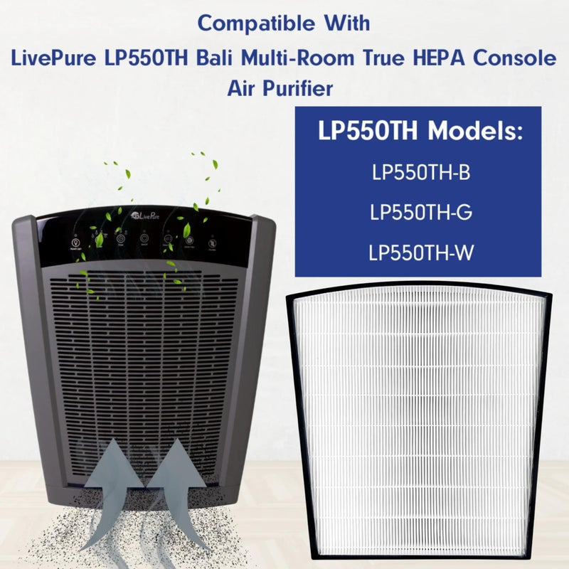 Live Pure LivePure True HEPA Replacement LP-HF550 Filter for Bali Series Air Purifiers LP550TH, LP550THP, LP560, White - Image 3
